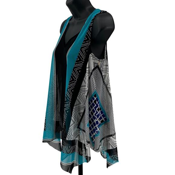 International Concepts Tank Tops Women Sz S Black V-Neck Chiffon Scarf Cardigan - Picture 4 of 6